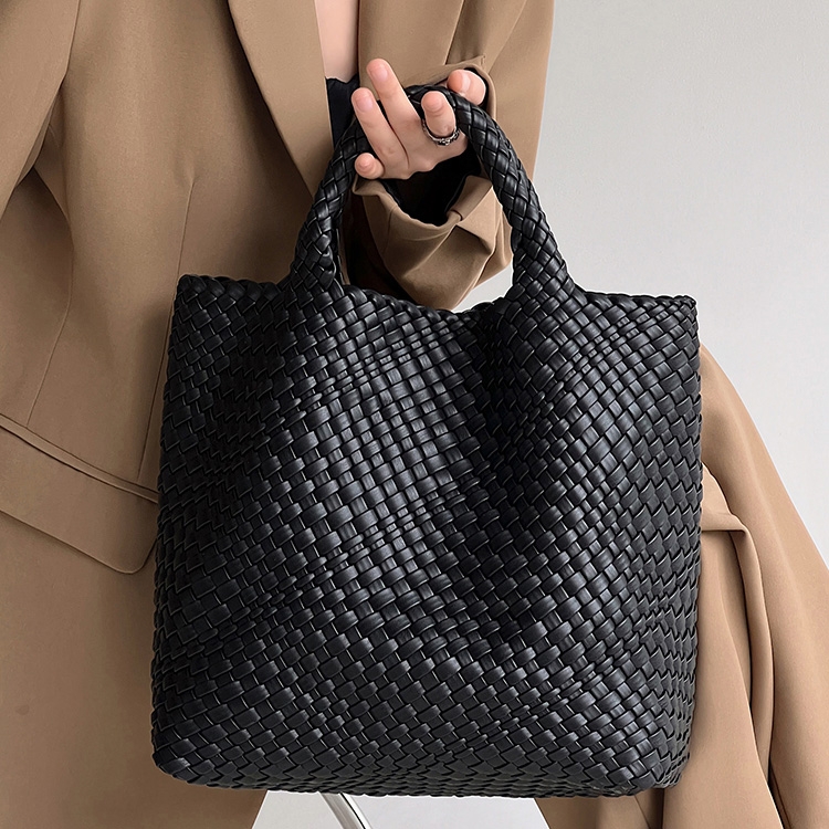 Schwarze Shopper-Tasche aus gewebtem Leder, große Handtasche
