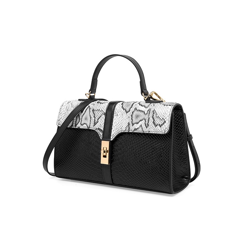 Boston-Handtasche mit schwarzer und weißer Python-Aufdruck für Damen