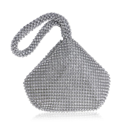 Silberne glänzende Strass-Reißverschluss-Eimer-Handtasche Wristlet-Abendtaschen