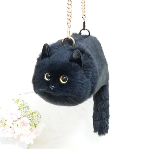 Benutzerdefinierte handgefertigte Imitation Black Fur Cat Crossbody Bag Cute Purses