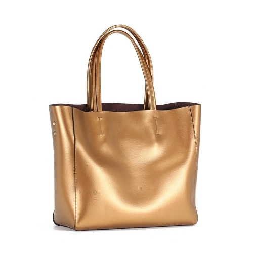 Shopper-Tasche aus echtem Leder in Gold
