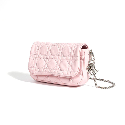 Pink Leather Flap Quilted Bag Crossbody Cell Phone Chain Handbags