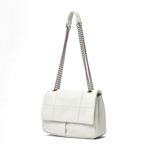 White Leather Flap Quilted Bag Shoulder Handbags With Chain