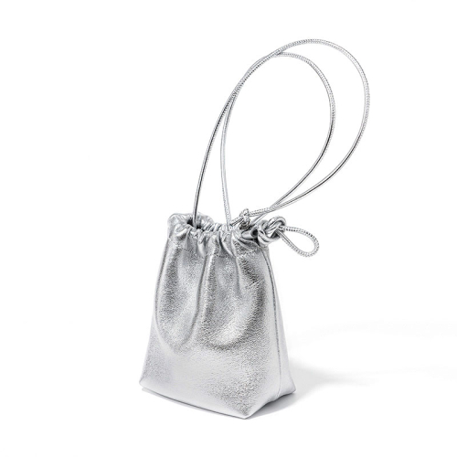 Silberne Handtaschen aus weichem Leder mit Kordelzug, kleine Umhängetaschen