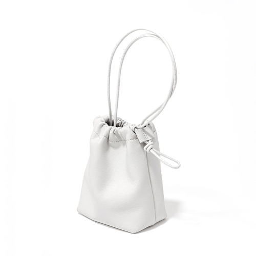 White Soft Leather Drawstring Bucket Handbags Small Crossbody Bags