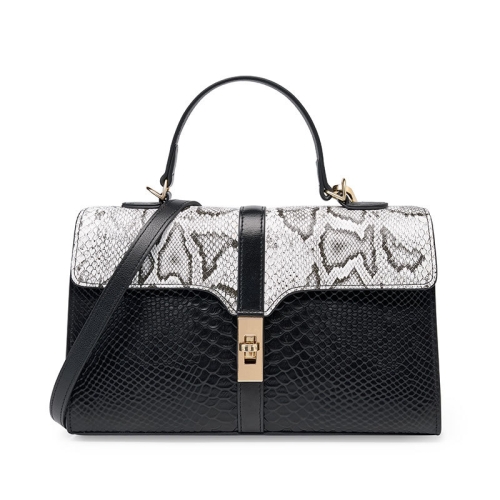 Boston-Handtasche mit schwarzer und weißer Python-Aufdruck für Damen