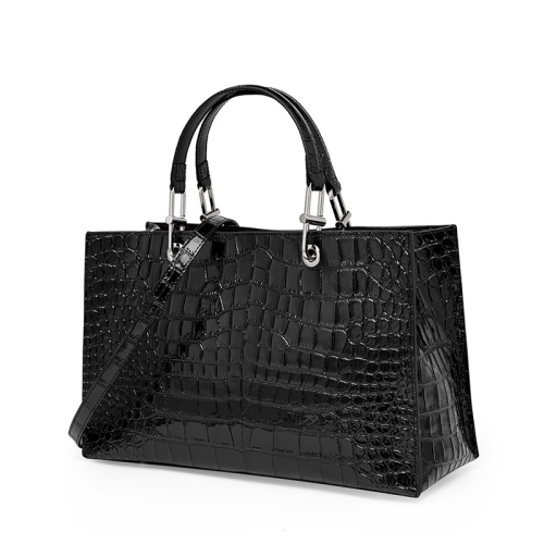 Damen Handtaschen aus schwarzem Kroko-Leder mit Mini-Tragetasche